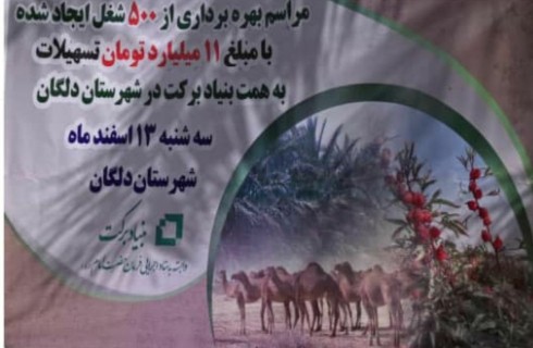 بهره برداری از ۵۰۰ طرح اشتغالزایی بنیاد برکت در شهرستان دلگان
